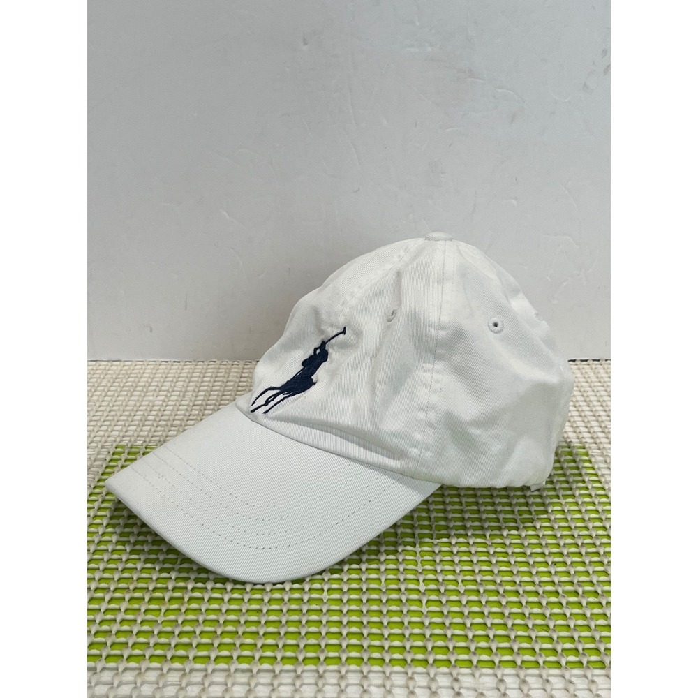 Polo Ralph Lauren Big Pony White Cotton Baseball Cap Navy Blue Embroidery GOOD